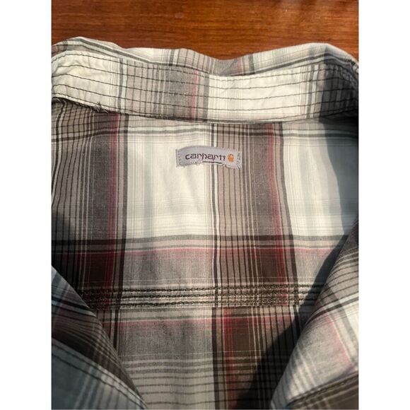 Carhartt Shirt Womens XXL (est) Tan Plaid Button Up Lightweight Pocket Long Slee - Picture 3 of 6